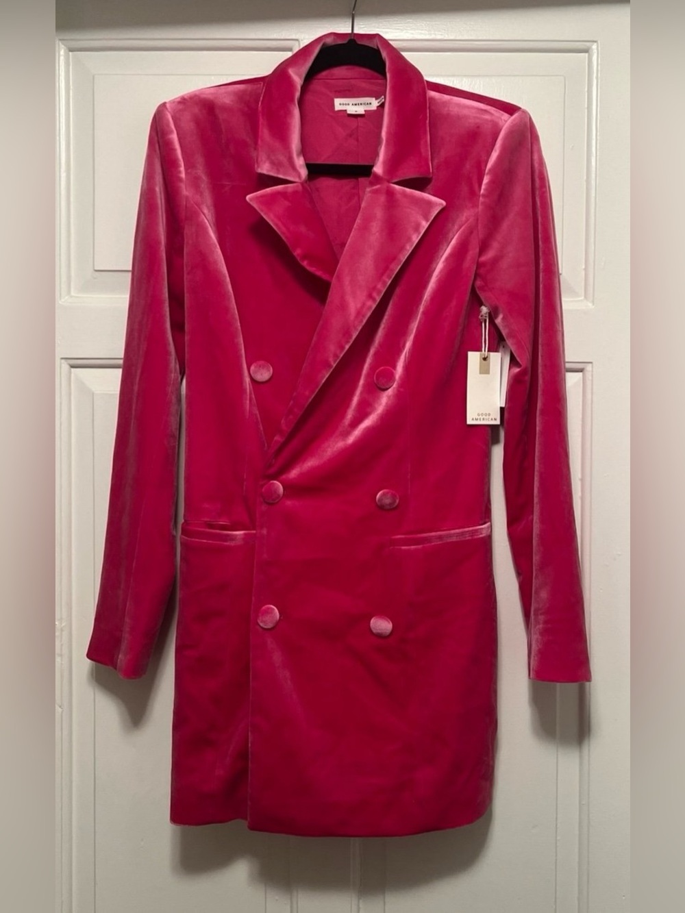 NWT Good American Pink Velvet Double-Breasted Blazer Dress